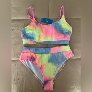 Tie-Dye Wash Textured Scoop Neck Top & High Waist Bikini by CUPSHE